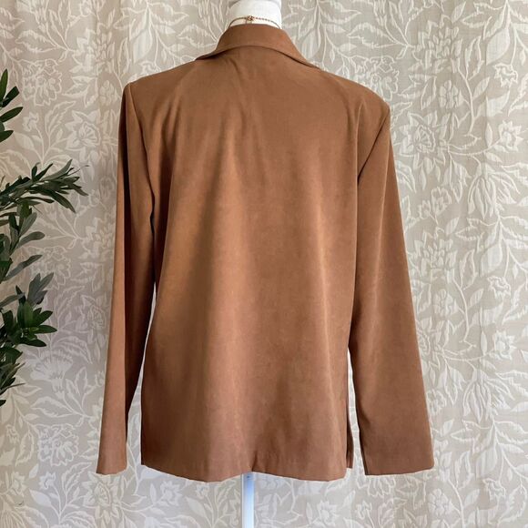 Vintage 90s Briggs New York Tan Faux Suede Blazer Monica Geller Whimsygoth Sz 10 - Picture 5 of 8